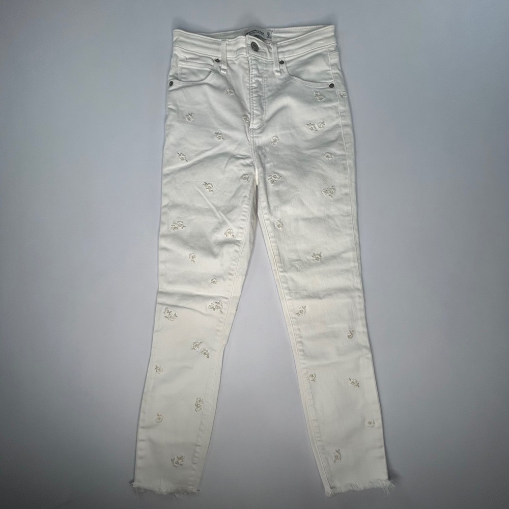 Abercrombie & Fitch Womens Jeans 0S White Floral Embroidered High Rise Skinny